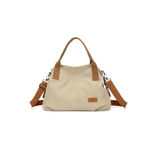 CORIOS Damen Canvas Schultertasche Große Kapazität Umhängetasche Casual Handtasche Leichtgewicht Tote Beutel Multifunktionale Tragetasche Reise Shopper Arbeit Henkeltaschen Khaki von CORIOS