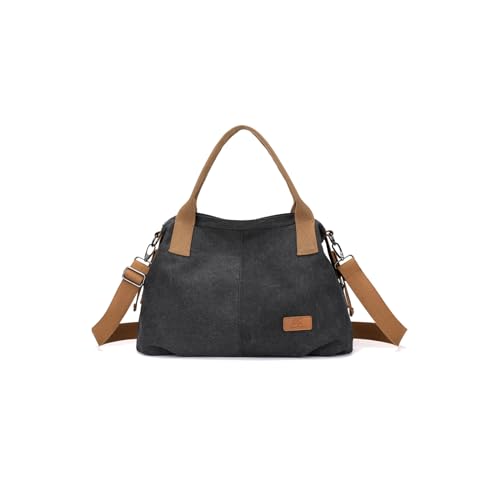 CORIOS Damen Canvas Schultertasche Große Kapazität Umhängetasche Casual Handtasche Leichtgewicht Tote Beutel Multifunktionale Tragetasche Reise Shopper Arbeit Henkeltaschen Schwarz von CORIOS