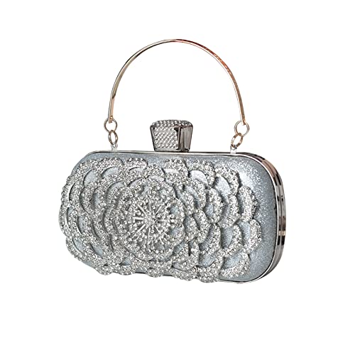 CORIOS Damen Clutch Strass Abendtasche Glitzer Diamant Handtasche Abnehmbarer Kette Tasche Elegante Schultertasche Kleine Umhängetasche für Hochzeit Party Abschlussball Silber von CORIOS