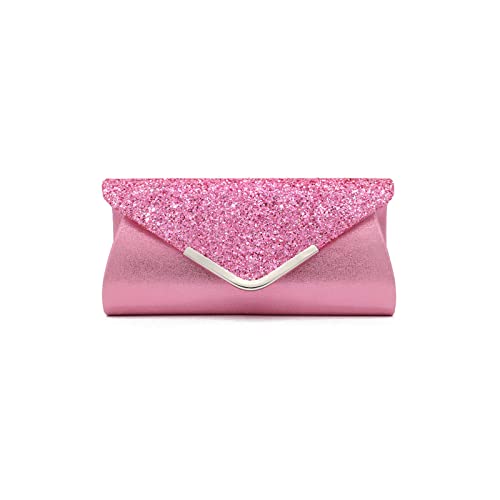 CORIOS Damen Clutch Tasche Envelope Abendtasche Pailletten Henkeltasche Glitzer Hochzeit Brautbörse Glänzend Umhängetasche Elegante Schultertasche für Hochzeit Abschlussball Bankett-Party Rosa von CORIOS