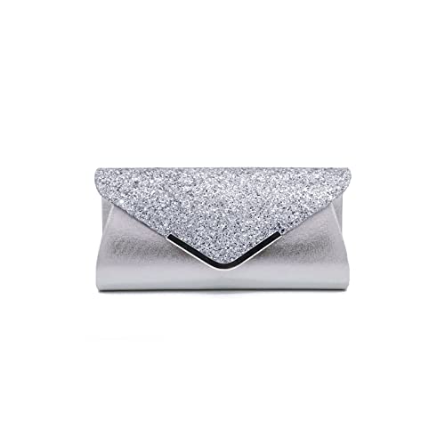 CORIOS Damen Clutch Tasche Envelope Abendtasche Pailletten Henkeltasche Glitzer Hochzeit Brautbörse Glänzend Umhängetasche Elegante Schultertasche für Hochzeit Abschlussball Bankett-Party Silber von CORIOS