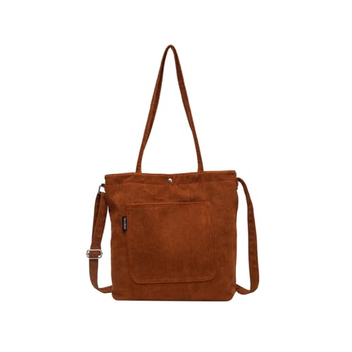 CORIOS Damen Cord Schultertasche Große Kapazität Handtasche Tragetasche Casual Henkeltasche Umhängetasche Retro Tote Beutel Multifunktionale Henkeltaschen Braun von CORIOS