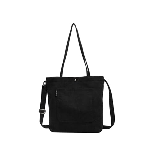 CORIOS Damen Cord Schultertasche Große Kapazität Handtasche Tragetasche Casual Henkeltasche Umhängetasche Retro Tote Beutel Multifunktionale Henkeltaschen Schwarz von CORIOS