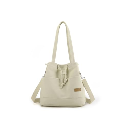 CORIOS Damen Eimer Taschen Kordelzug Handtasche Canvas Schultertasche Große Kapazität Umhängetaschen Casual Tote Beutel Henkeltaschen Mode Tragetasche Henkeltasche Beige von CORIOS