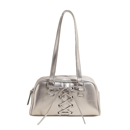 CORIOS Damen Elegant Handtasche PU-Leder Schultertasche Wasserdicht Henkeltaschen Mode Unterarmtasche Klein Tragetasche Tote Beutel Reisen Arbeiten Einkaufen Henkeltasche Silber von CORIOS