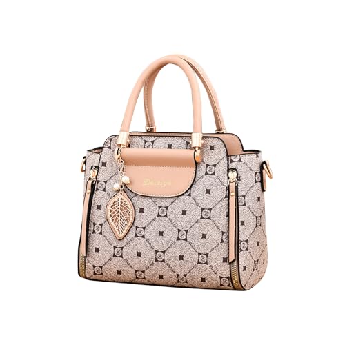 CORIOS Damen Elegant Handtasche PU Leder Schultertasche Wasserdicht Umhängetasche Klein Henkeltasche Mode Tragetasche Tote Beutel Reisen Büro Einkaufen Arbeit Alltag Henkeltaschen Khaki und Aprikose von CORIOS