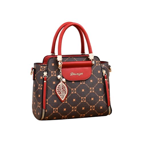 CORIOS Damen Elegant Handtasche PU Leder Schultertasche Wasserdicht Umhängetasche Klein Henkeltasche Mode Tragetasche Tote Beutel Reisen Büro Einkaufen Arbeit Alltag Henkeltaschen Rotwein und Kaffee von CORIOS