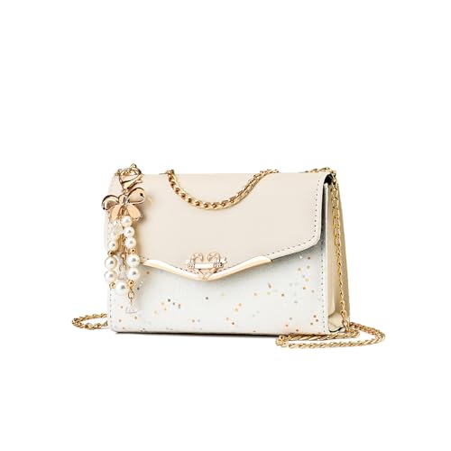 CORIOS Damen Elegant Schultertasche PU Leder Handtasche Pailletten Umhängetasche Mittel Kapazität Henkeltasche Tragetasche Mode Henkeltaschen Tote Beutel Beige von CORIOS