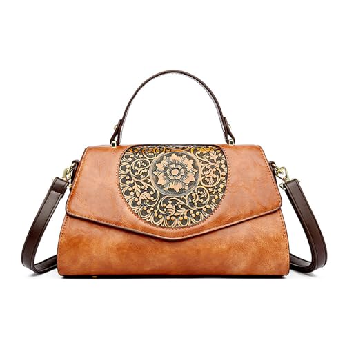 CORIOS Damen Elegant Schultertasche PU Leder Handtasche Wasserdicht Umhängetasche Klein Henkeltasche Tragetasche Retro Tote Beutel Reisen Büro Einkaufen Arbeit Alltag Henkeltaschen Gelb von CORIOS