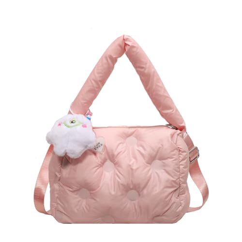 CORIOS Damen Gepolsterte Gesteppte Handtasche Puffer Schultertasche Stepptasche Umhängetasche Nylon Henkeltasche Stoffbeutel Elegant Tote Beutel Tragetasche Messenger-Tasche Boston Tasche Rosa von CORIOS