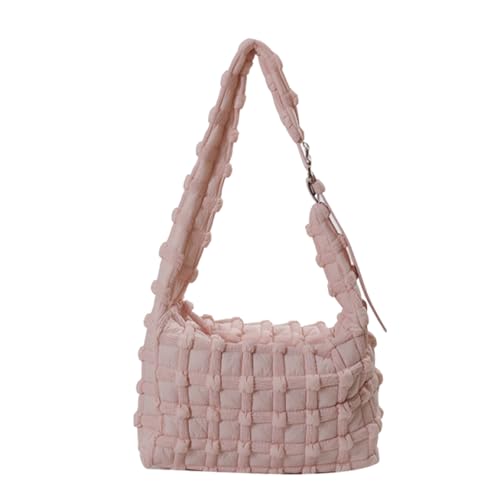 CORIOS Damen Gepolsterte Gesteppte Schultertasche Puffer Umhängetasche Stepptasche Nylon Handtasche Gross Henkeltasche Stoffbeutel Elegant Tote Beutel Leichtgewicht Arbeit Reisen Tragetasche Rosa von CORIOS