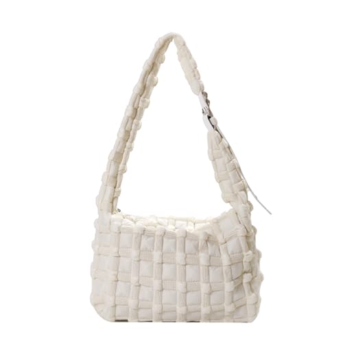 CORIOS Damen Gepolsterte Gesteppte Schultertasche Puffer Umhängetasche Stepptasche Nylon Handtasche Gross Henkeltasche Stoffbeutel Elegant Tote Beutel Leichtgewicht Arbeit Reisen Tragetasche Weiß von CORIOS