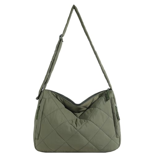 CORIOS Damen Gepolsterte Gesteppte Umhängetasche Puffer Schultertasche Stepptasche Nylon Handtasche Gross Henkeltasche Stoffbeutel Elegant Tote Beutel Leichtgewicht Arbeit Reisen Tragetasche Grün von CORIOS