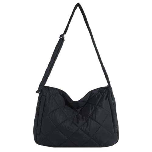 CORIOS Damen Gepolsterte Gesteppte Umhängetasche Puffer Schultertasche Stepptasche Nylon Handtasche Gross Henkeltasche Stoffbeutel Elegant Tote Beutel Leichtgewicht Arbeit Reisen Tragetasche Schwarz von CORIOS