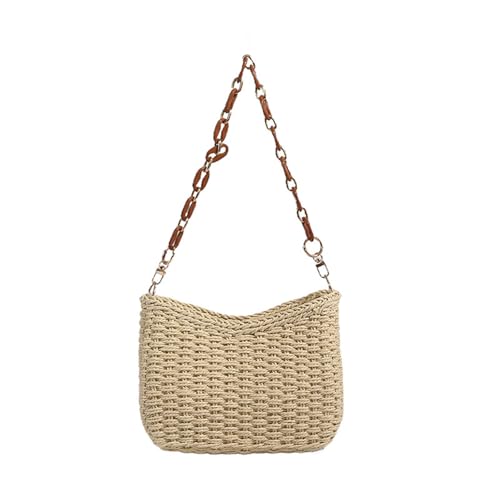 CORIOS Damen Gewebte Tasche Sommer Strandtaschen Handgefertigte Strohtasche Böhmische Tote Beutel Retro Schultertasche Handgewebt Basttasche Frauen Handtasche für Reise Urlaub Strand Beige von CORIOS