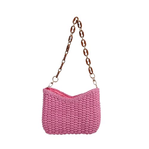 CORIOS Damen Gewebte Tasche Sommer Strandtaschen Handgefertigte Strohtasche Böhmische Tote Beutel Retro Schultertasche Handgewebt Basttasche Frauen Handtasche für Reise Urlaub Strand Rosa von CORIOS