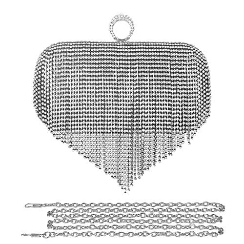 CORIOS Damen Glitzer Clutch Strass Fransen Abendtasche Strass Fransen Abendtasche Braut Handtasche Abnehmbarer Kette Umhängetasche Schultertasche für Hochzeit Abendparty Tanzparty Schwarz von CORIOS
