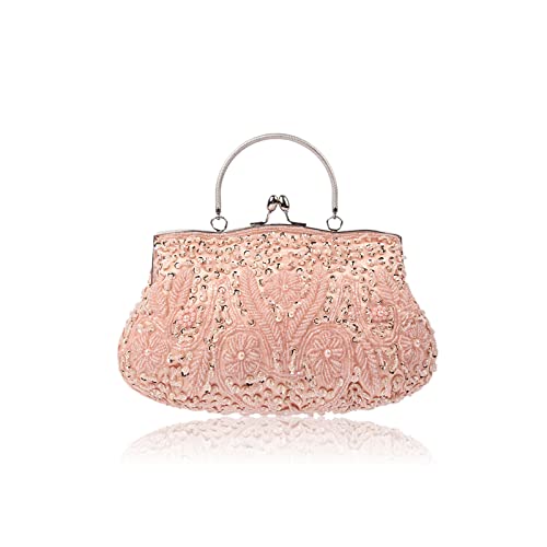 CORIOS Damen Handgemachte Perle Handtasche Floral Abendtasche Vintage Clutch Tasche Elegante Schultertasche Klein Tasche Kette Umhängetasche Hochzeit Bankett-Party Abschlussball Tasche Champagner von CORIOS