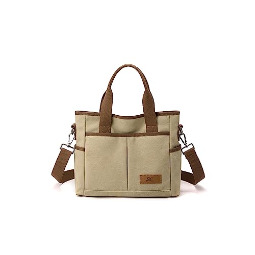 CORIOS Damen Handtasche Canvas Schultertasche Casual Umhängetasche Mittlere Kapazität Tragetasche Mode Tote Beutel Multifunktionale Henkeltaschen für Alltag Arbeit Reise Shopper Khaki von CORIOS