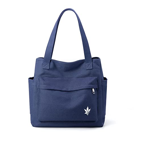 CORIOS Damen Handtasche Canvas Schultertasche Multifunktionale Henkeltaschen Casual Unterarmtasche Henkeltasche Tragetasche Tote Beutel für Arbeit Schule Shopper Reise Alltag Blau von CORIOS