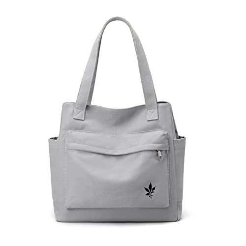 CORIOS Damen Handtasche Canvas Schultertasche Multifunktionale Henkeltaschen Casual Unterarmtasche Henkeltasche Tragetasche Tote Beutel für Arbeit Schule Shopper Reise Alltag Grau von CORIOS