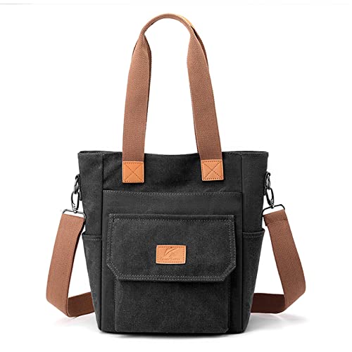 CORIOS Damen Handtasche Canvas Schultertasche Umhängetasche Casual Henkeltaschen Tote Beutel Groß Tragetasche Hobo Tasche für Arbeit Schule Shopper Reise Alltag Schwarz von CORIOS