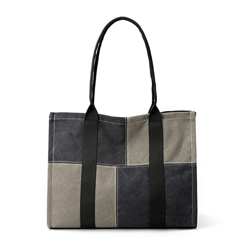 CORIOS Damen Handtasche Canvas Tragetasche Patchwork Henkeltasche Casual Schultertasche Große Kapazität Tote Beutel Multifunktionale Henkeltaschen für Schule Arbeit Reise Shopper Grau von CORIOS