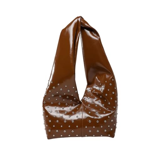 CORIOS Damen Handtasche PU Leder Schultertasche Unterarmtasche mit Nieten-Design Stylische Tragetasche Henkeltaschen mit mittlerer Kapazität Tote Beutel für Arbeiten Einkaufen Reisen Braun von CORIOS