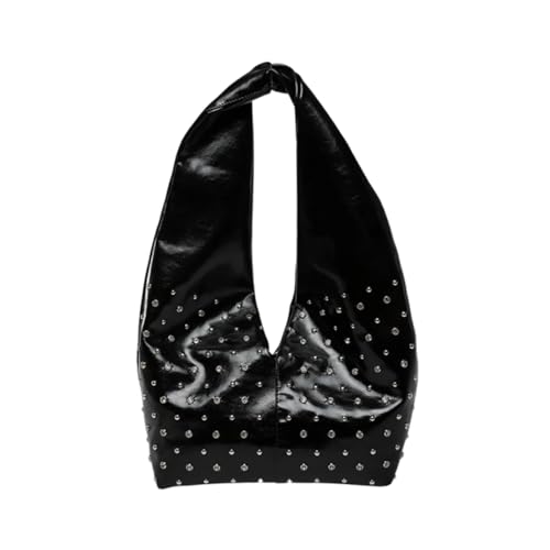 CORIOS Damen Handtasche PU Leder Schultertasche Unterarmtasche mit Nieten-Design Stylische Tragetasche Henkeltaschen mit mittlerer Kapazität Tote Beutel für Arbeiten Einkaufen Reisen Schwarz von CORIOS