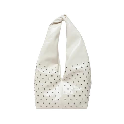 CORIOS Damen Handtasche PU Leder Schultertasche Unterarmtasche mit Nieten-Design Stylische Tragetasche Henkeltaschen mit mittlerer Kapazität Tote Beutel für Arbeiten Einkaufen Reisen Weiß von CORIOS