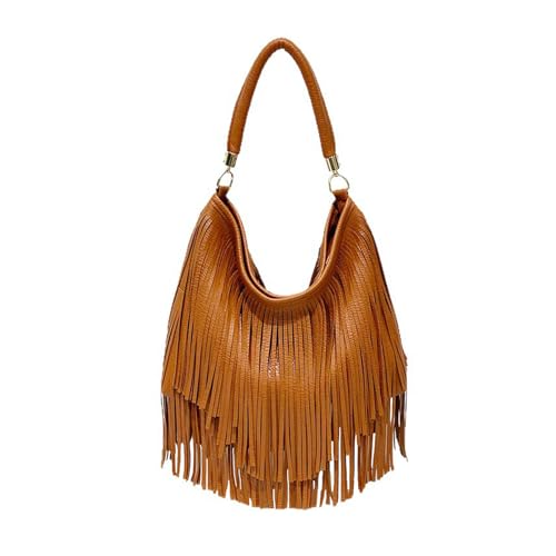CORIOS Damen Handtasche mit Fransen Boho-Stil PU Leder Schultertasche für Frauen Zweiseitige Fransen Elegante Armtasche für Täglichen Use Geschenk-Idee Braun von CORIOS