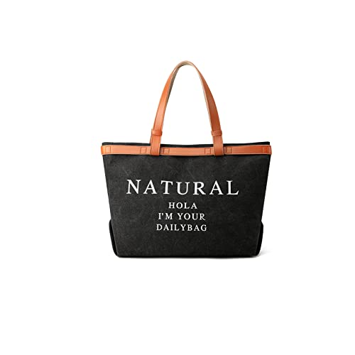 CORIOS Damen Henkeltaschen Canvas Schultertasche Casual Handtasche Große Kapazität Tote Beutel Multifunktionale Henkeltasche Arbeit Schule Shopper Reise Tragetasche Schwarz von CORIOS