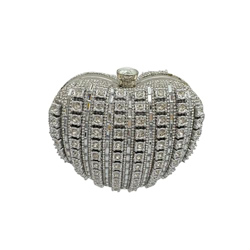 CORIOS Damen Herzform Abendtasche Strass Clutch Tasche Abnehmbarer Kette Handtasche Klein Tasche Glitzer Schultertasche Elegant Umhängetasche für Abendparty Hochzeit Tanzparty Geburtstag Silber von CORIOS