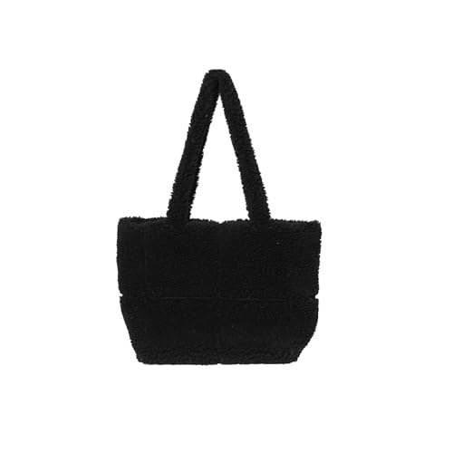 CORIOS Damen Lammwolle Handtasche Flauschige Tasche Plüsch Schultertasche Große Henkeltaschen Niedlich Flauschige Tote Beutel Einkaufstaschen Leichte Tragetasche für Büro Reisen Alltag Schwarz von CORIOS