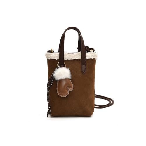 CORIOS Damen Lammwolle Umhängetasche Wildleder Schultertasche Plüsch Handtasche Kunstfell Flauschige Henkeltaschen Kleine Kapazität Tote Beutel Retro Tragetasche Handytasche für Reise Arbeit Braun von CORIOS
