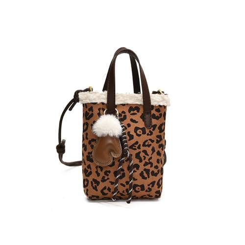 CORIOS Damen Lammwolle Umhängetasche Wildleder Schultertasche Plüsch Handtasche Kunstfell Flauschige Henkeltaschen Kleine Kapazität Tote Beutel Retro Tragetasche Handytasche für Reise Arbeit Leopard von CORIOS