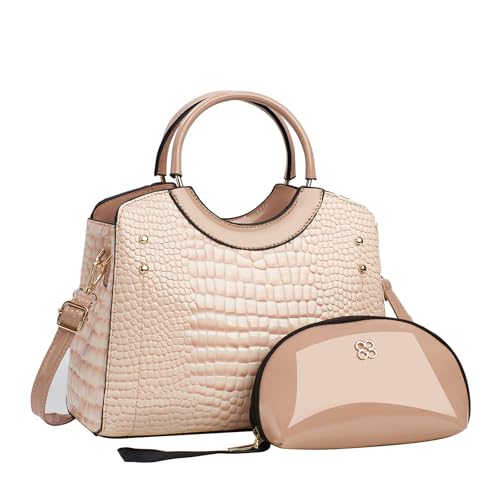 CORIOS Damen PU Leder Handtasche Krokodil-Muster Schultertaschen Wasserdicht Umhängetaschen Große Kapazität Tragetasche Henkeltaschen Retro Tote Beutel Elegant Messenger-Tasche 2pcs Khaki von CORIOS