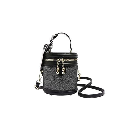 CORIOS Damen PU Leder Schultertasche Eimer Taschen Kleine Kapazität Handtasche Retro Umhängetasche Henkeltaschen Elegant Tragetasche Tote Beutel Leicht Eimer Taschen Schwarz von CORIOS