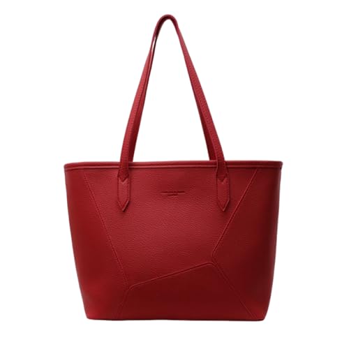 CORIOS Damen PU Leder Schultertasche Elegante Handtasche mit Patchwork Design Große Kapazität Aktentasche für Büro Reise Arbeit Rot von CORIOS