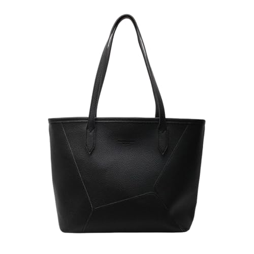 CORIOS Damen PU Leder Schultertasche Elegante Handtasche mit Patchwork Design Große Kapazität Aktentasche für Büro Reise Arbeit Schwarz von CORIOS