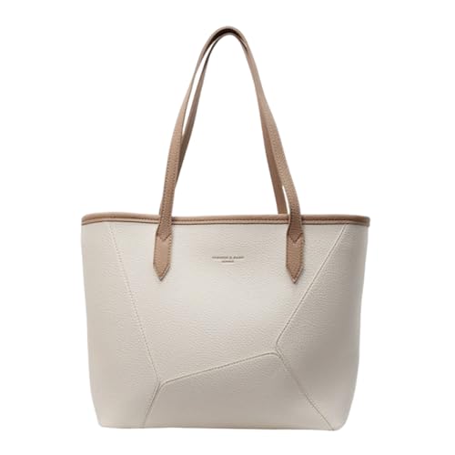 CORIOS Damen PU Leder Schultertasche Elegante Handtasche mit Patchwork Design Große Kapazität Aktentasche für Büro Reise Arbeit Weiß von CORIOS
