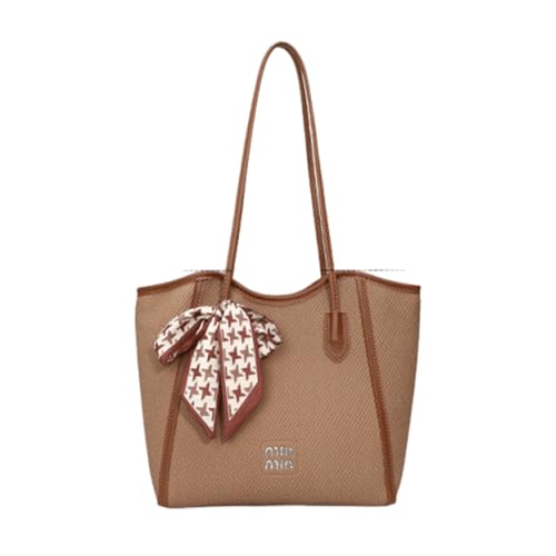 CORIOS Damen PU Leder Schultertasche Handtasche mit Schleife Seidentuch Verzierung Große Kapazität Aktenkoffer Geschäft Büro Reise Arbeit Henkeltasche Braun von CORIOS