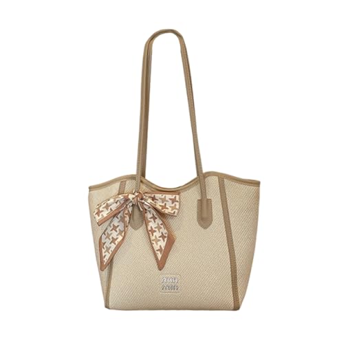 CORIOS Damen PU Leder Schultertasche Handtasche mit Schleife Seidentuch Verzierung Große Kapazität Aktenkoffer Geschäft Büro Reise Arbeit Henkeltasche Khaki von CORIOS