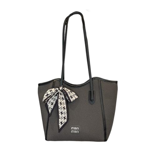 CORIOS Damen PU Leder Schultertasche Handtasche mit Schleife Seidentuch Verzierung Große Kapazität Aktenkoffer Geschäft Büro Reise Arbeit Henkeltasche Schwarz von CORIOS