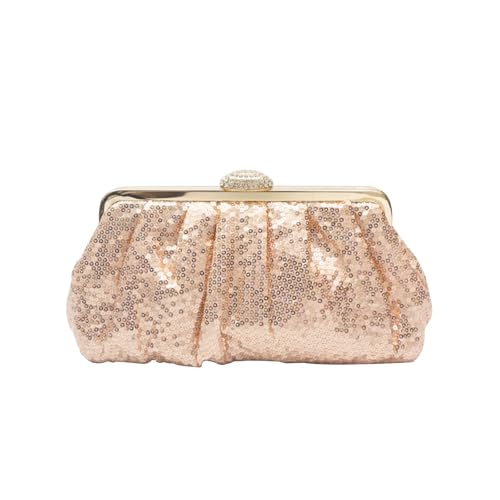 CORIOS Damen Pailletten Abendtasche Elegante Diamant Schultertasche Glänzend Strass Portemonnaie Tasche Hochzeit Brautbörse Handtasche Vintage Clutch Tasche Kette Umhängetasche Hell Champagner von CORIOS