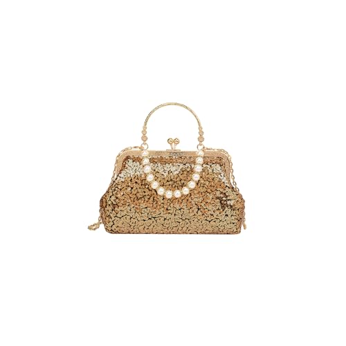 CORIOS Damen Pailletten Abendtasche Handgemachte Perle Clutch Tasche Hochzeit Brautbörse Handtasche Elegante Schultertasche Vintage Kette Umhängetasche Portemonnaie Tasche Gold von CORIOS