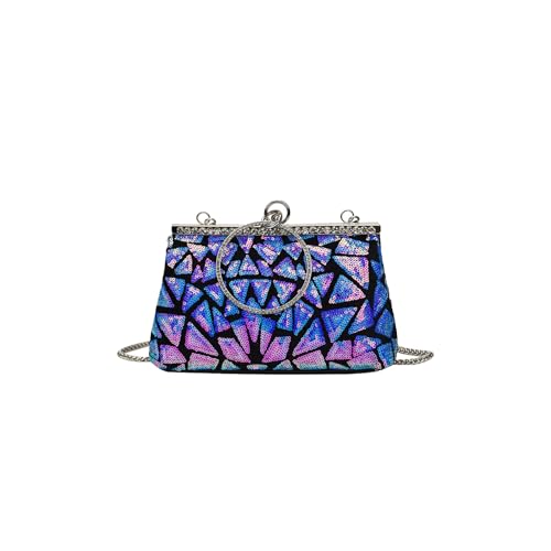 CORIOS Damen Pailletten Abendtasche Strass Clutch Tasche Hochzeit Brautbörse Handtasche Klein Tasche Elegante Diamant Schultertasche Vintage Kette Umhängetasche Blau von CORIOS