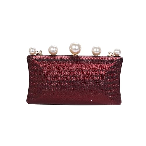 CORIOS Damen Perlen Abendtasche Luxus Clutch Tasche Hochzeit Brautbörse Geldbörse Umhängetasche Portemonnaie Tasche Kette Schultertasche Elegante Handtasche Rot von CORIOS