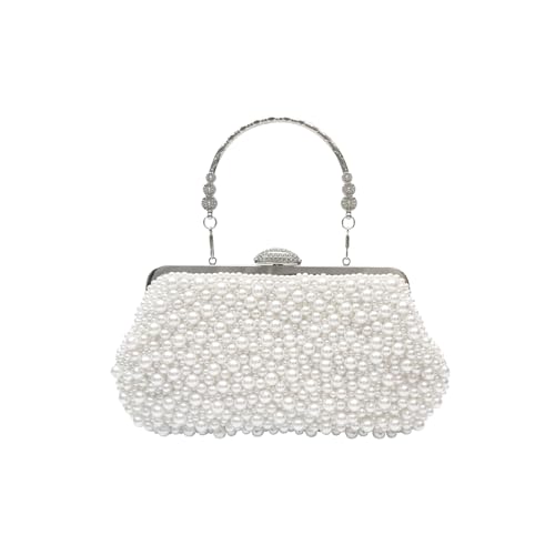 CORIOS Damen Perlen Clutch Tasche Luxus Abendtasche Hochzeit Brautbörse Elegante Handtasche Kette Schultertasche Portemonnaie Tasche Retro Umhängetasche für Geldbörse Abendparty Weiß von CORIOS