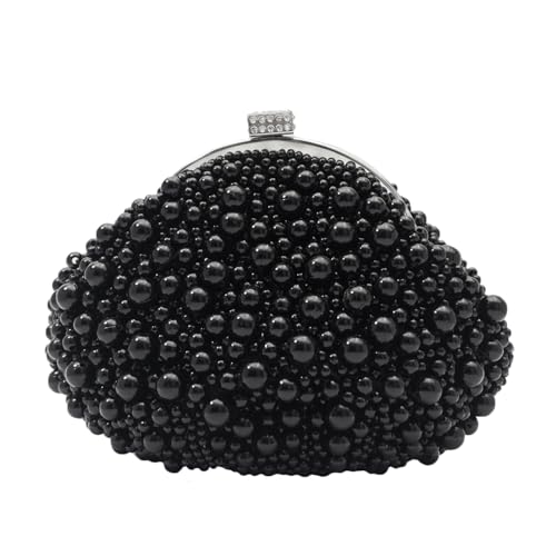 CORIOS Damen Perlen Clutch Tasche Luxus Abendtasche Hochzeit Brautbörse Elegante Handtasche Kette Schultertasche Retro Portemonnaie Tasche Abendparty Geldbörse Umhängetasche Schwarz von CORIOS